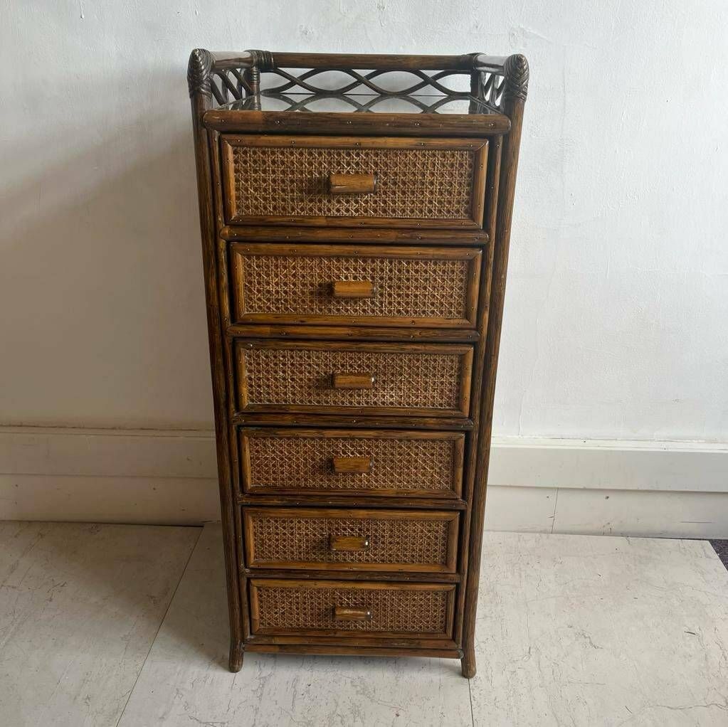 Angrave Cane And Bamboo Tallboy / Chest Of Drawers 70s photo for sale