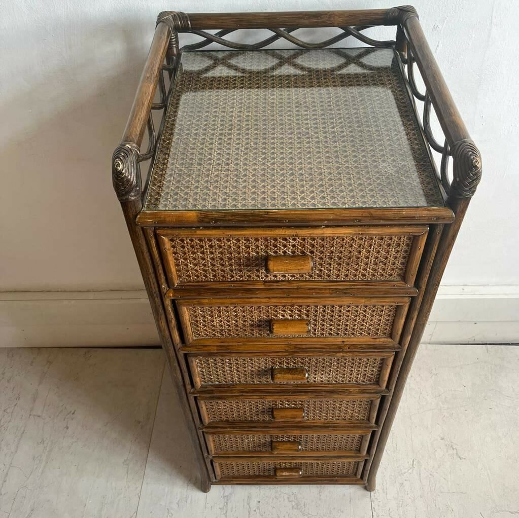 Angrave Cane And Bamboo Tallboy / Chest Of Drawers 70s photo 895.0