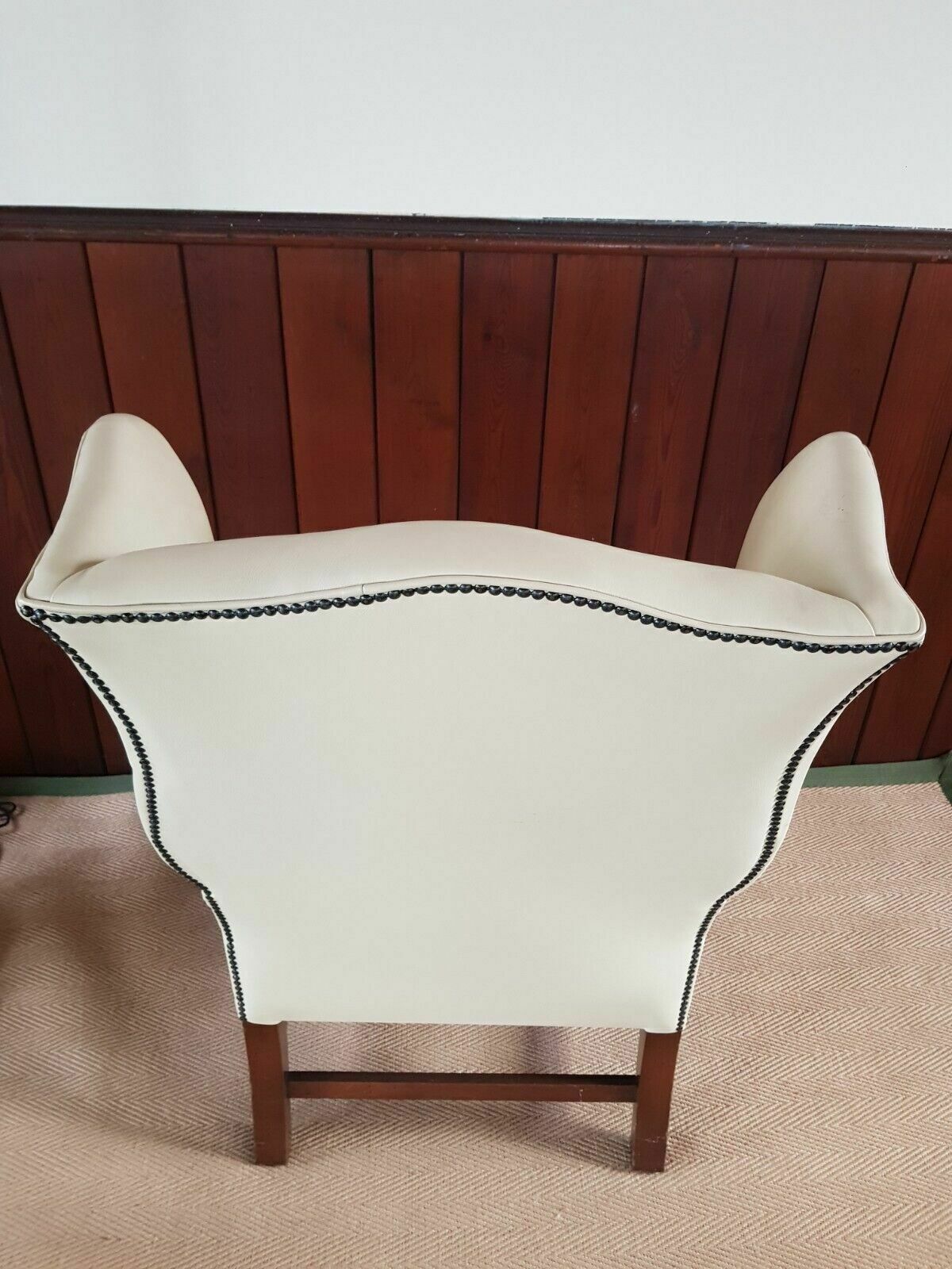 A Reupholstered Leather George III Style Wingback Armchair photo vinterior