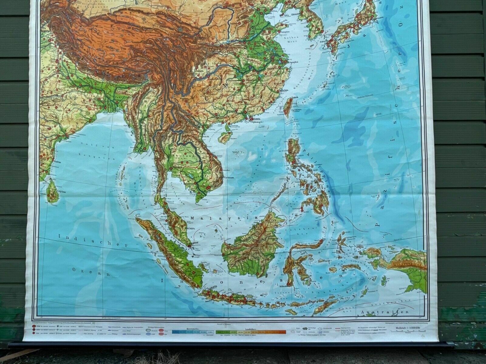 Vintage South & East Asia Geographical Roll Down School Map Chart Geography photo for sale