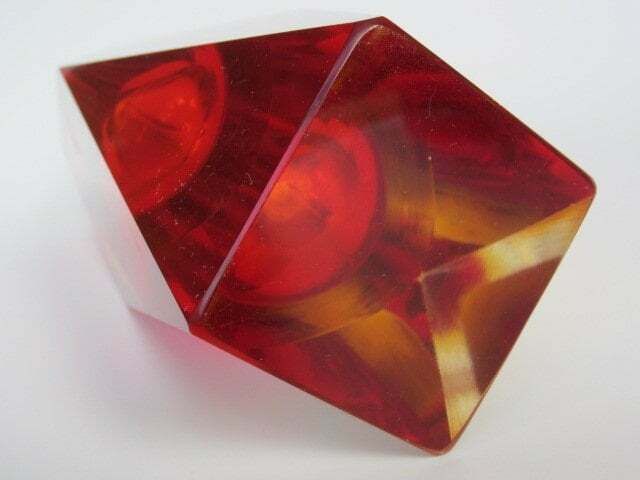 Xxl Space Age Geometric Murano Sommerso Red & Amber Art Glass Vase photo furniture