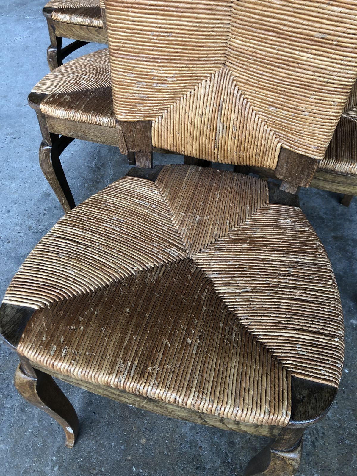 Dining Chairs With Rush Made Of Oak Wood, France 1950s, Set Of 6 photo for sale