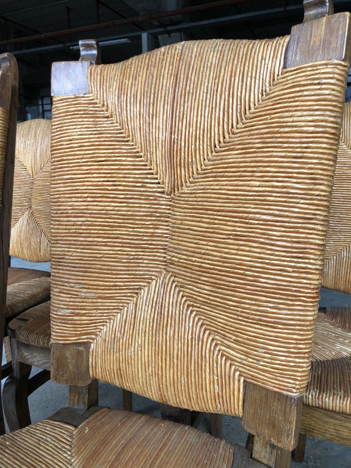 Dining Chairs With Rush Made Of Oak Wood, France 1950s, Set Of 6 photo Furniture