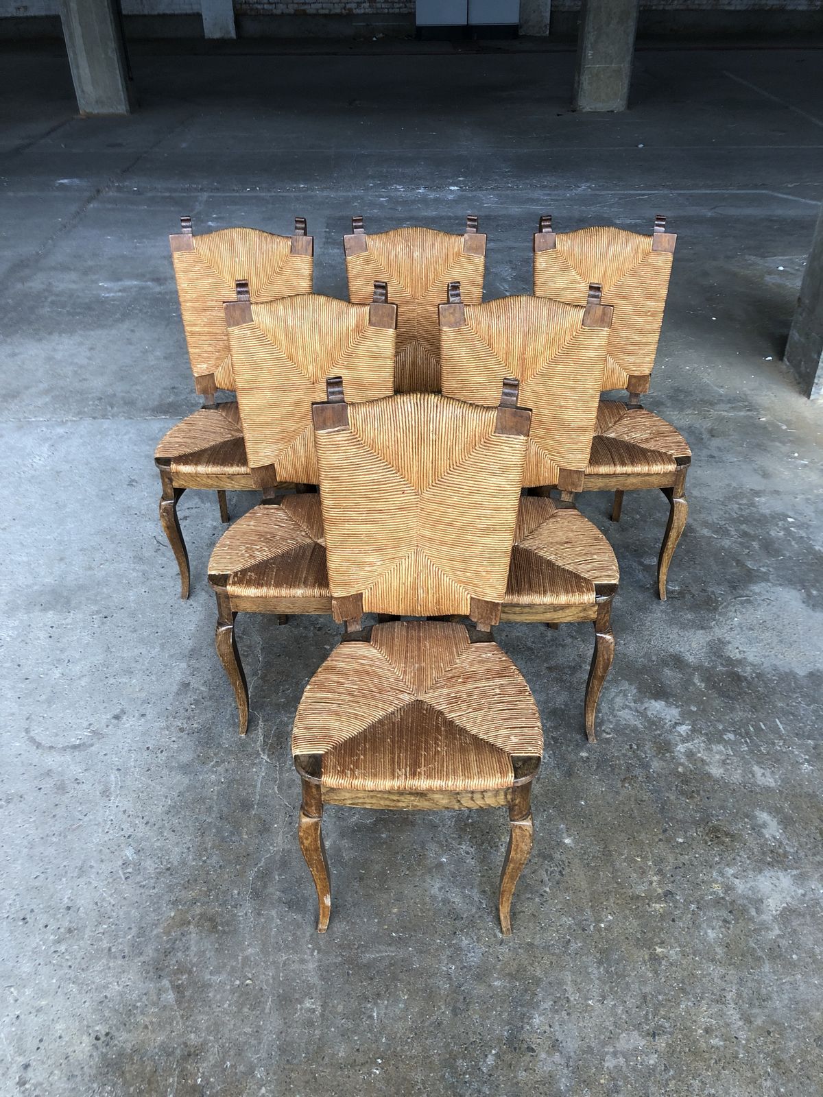 Dining Chairs With Rush Made Of Oak Wood, France 1950s, Set Of 6 photo vinterior