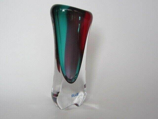 Hand Blown Bohemia Glass Art Glass Vase Red And Turquiose Lead Free Crystal photo furniture