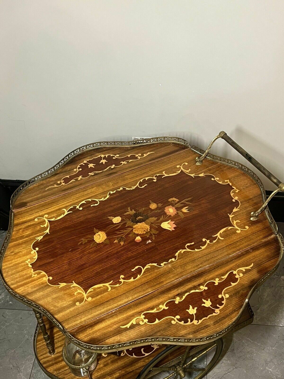 photo for sale Italian Mid Century Marquetry Double Serpentine Barwagon