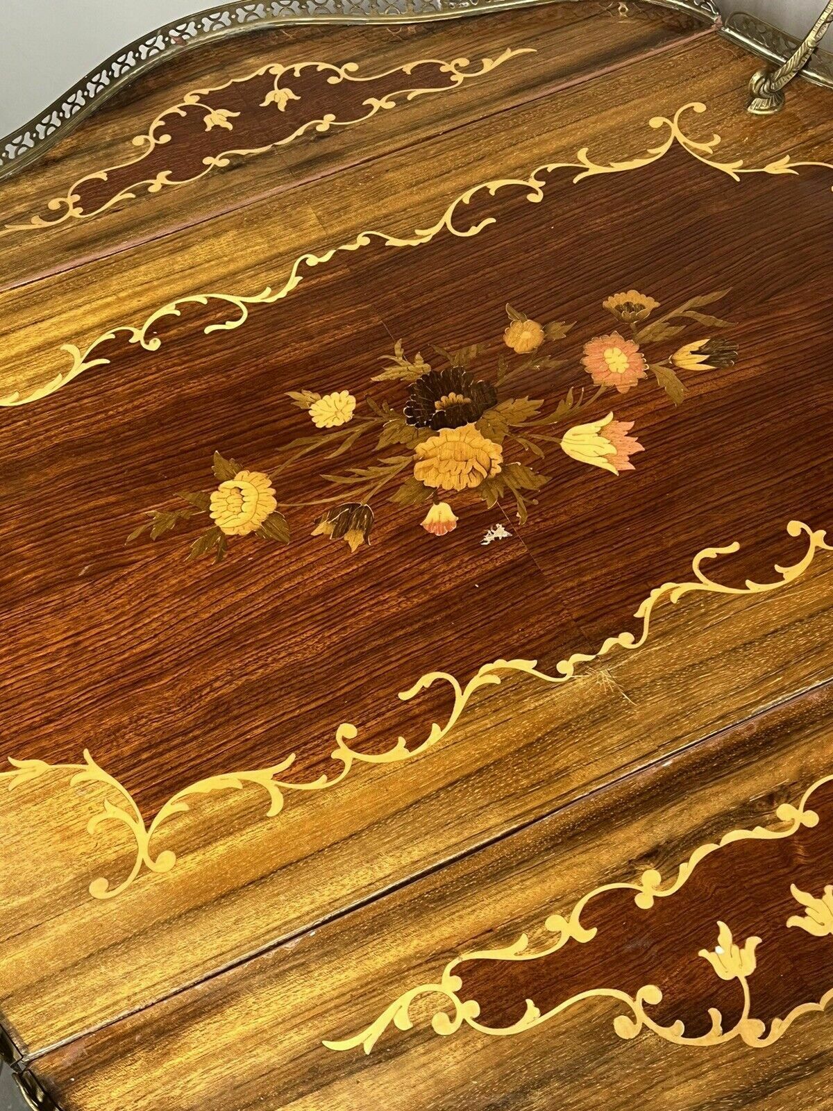 Furniture Italian Mid Century Marquetry Double Serpentine Barwagon photo