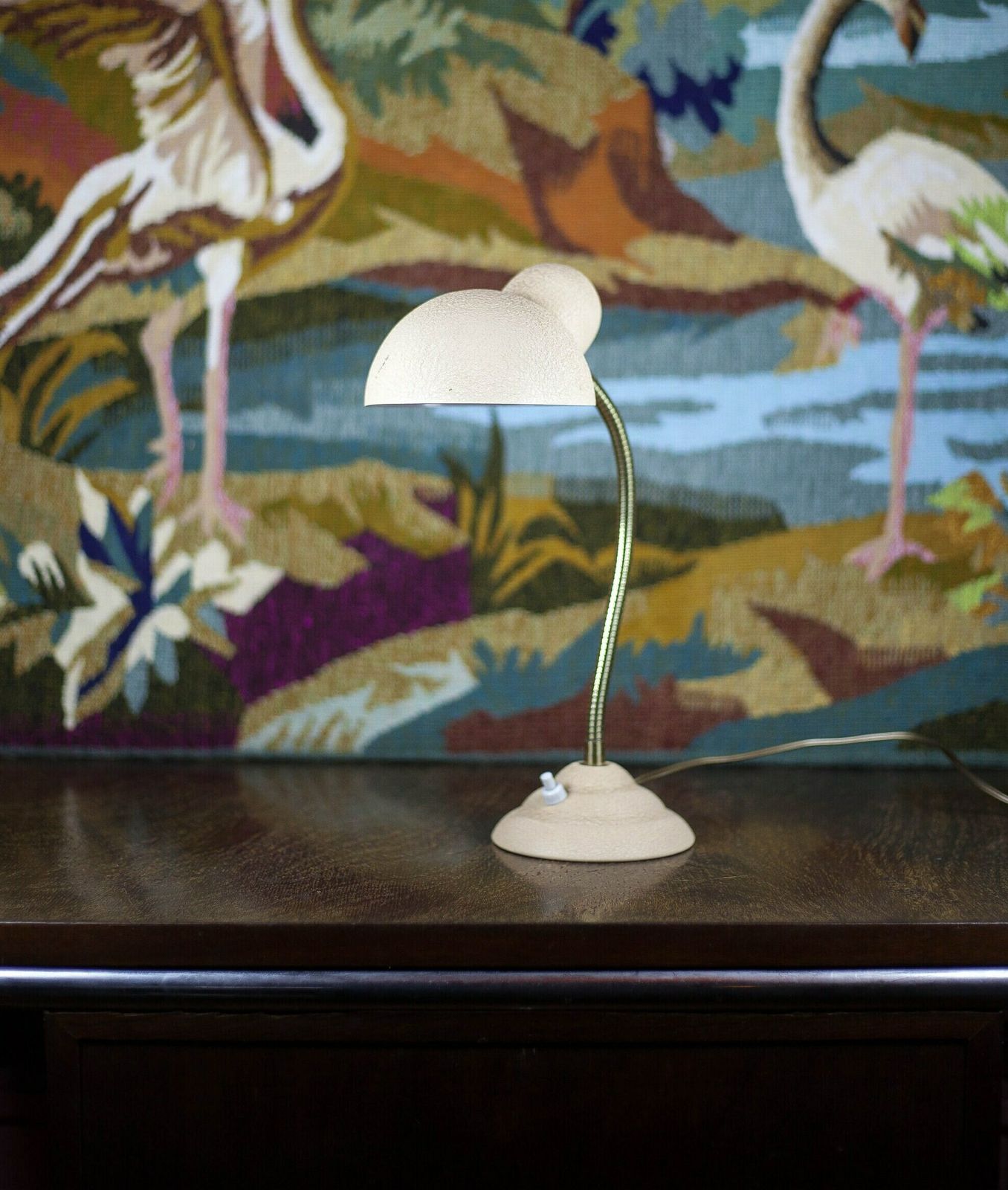 Vintage Lamp, Table Lamp, Desk Lamp, Bedside Lamp, Articulated Lamp, Beige Crackled Effect Metal Lampshade, 60's