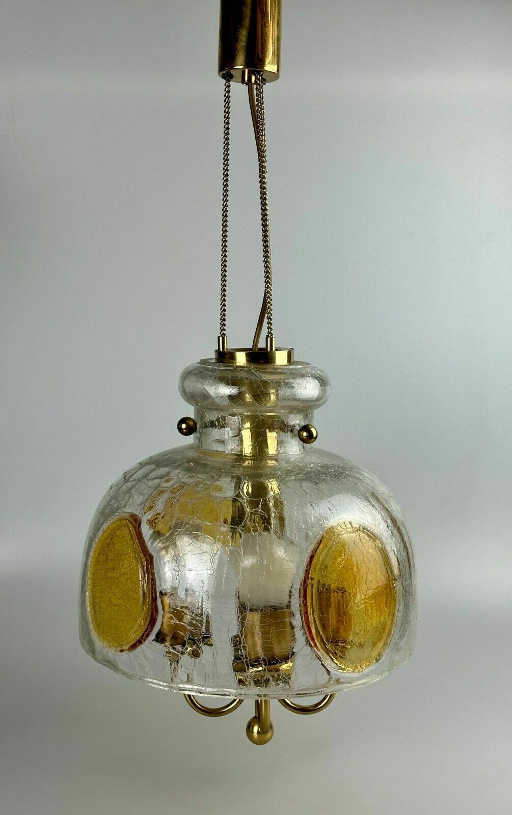 1960's 1970's Brutalist Ceiling Lamp Pendant Brass & Murano Glass photo vinterior