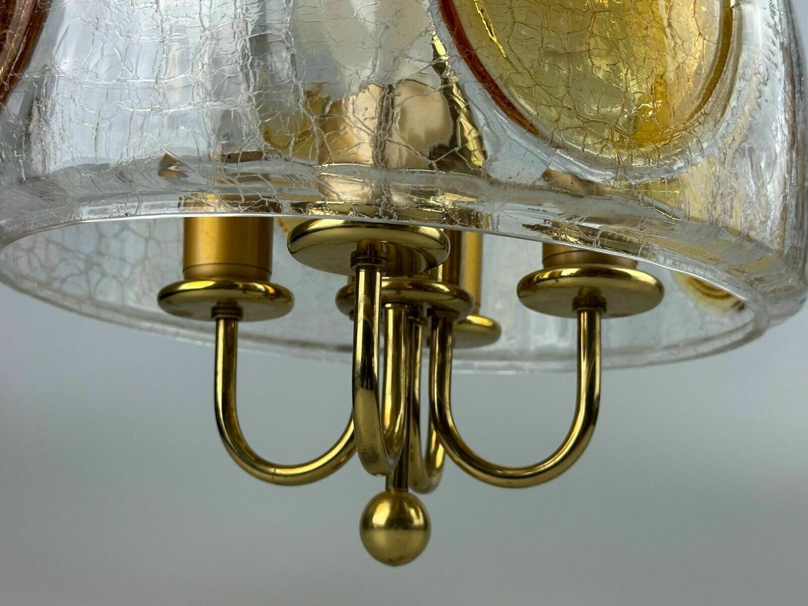 photo for sale 1960's 1970's Brutalist Ceiling Lamp Pendant Brass & Murano Glass