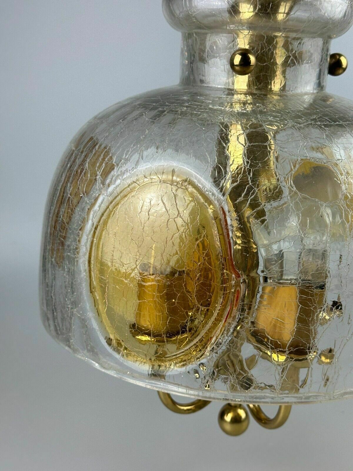 photo vinterior 1960's 1970's Brutalist Ceiling Lamp Pendant Brass & Murano Glass