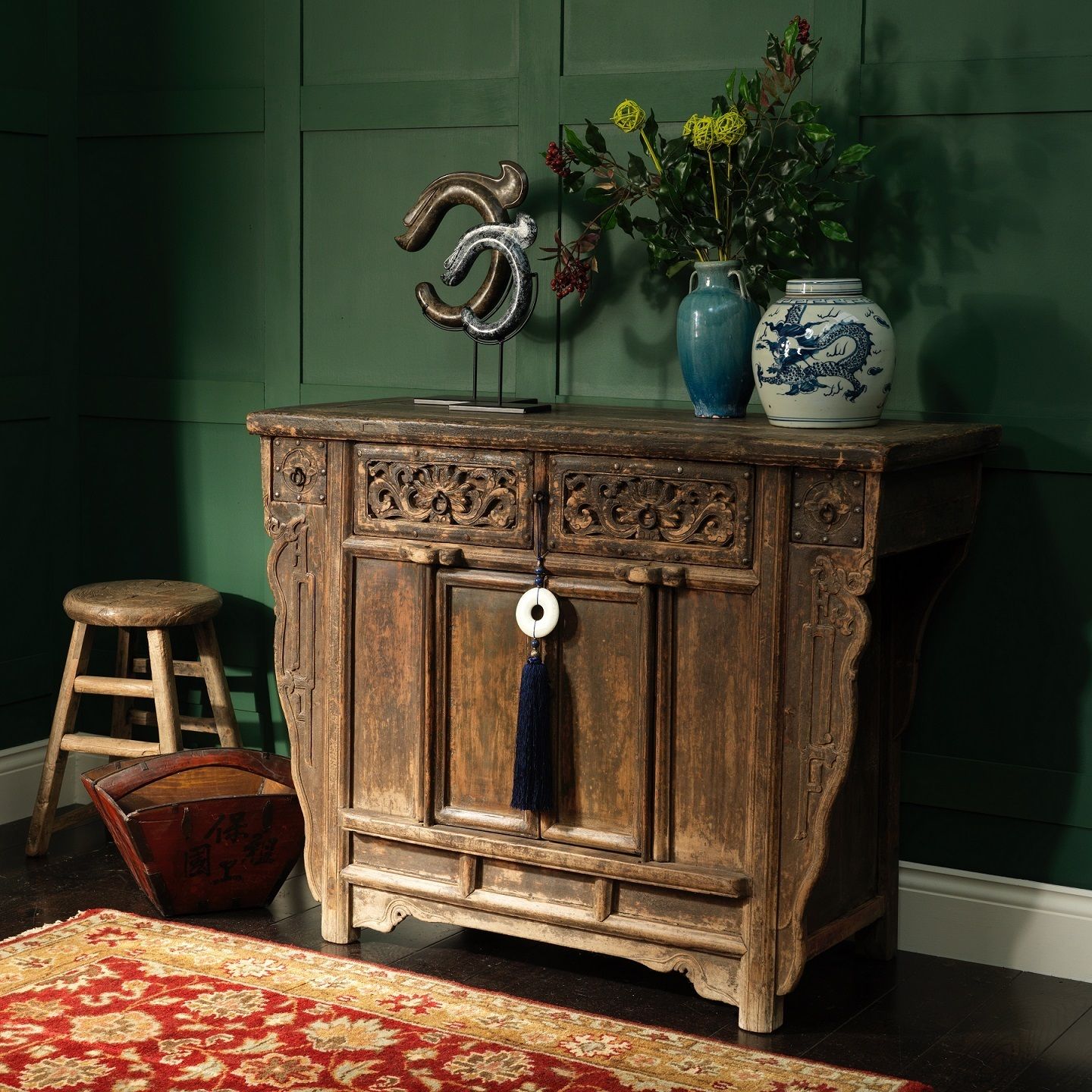 Side Cabinet With Carved Drawers photo furniture