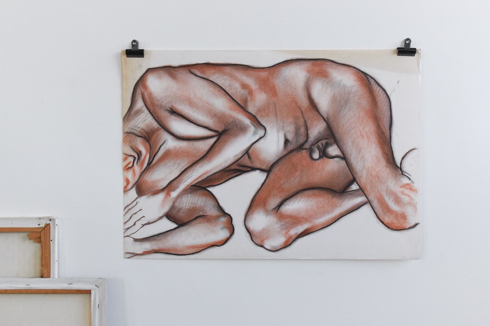 Vintage Original Pastel Male Nude Life Drawing By Artist Robert Arthur Bramwell