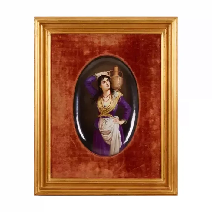 A Porcelain Slab Of The 19th Century Girl With A Jug.