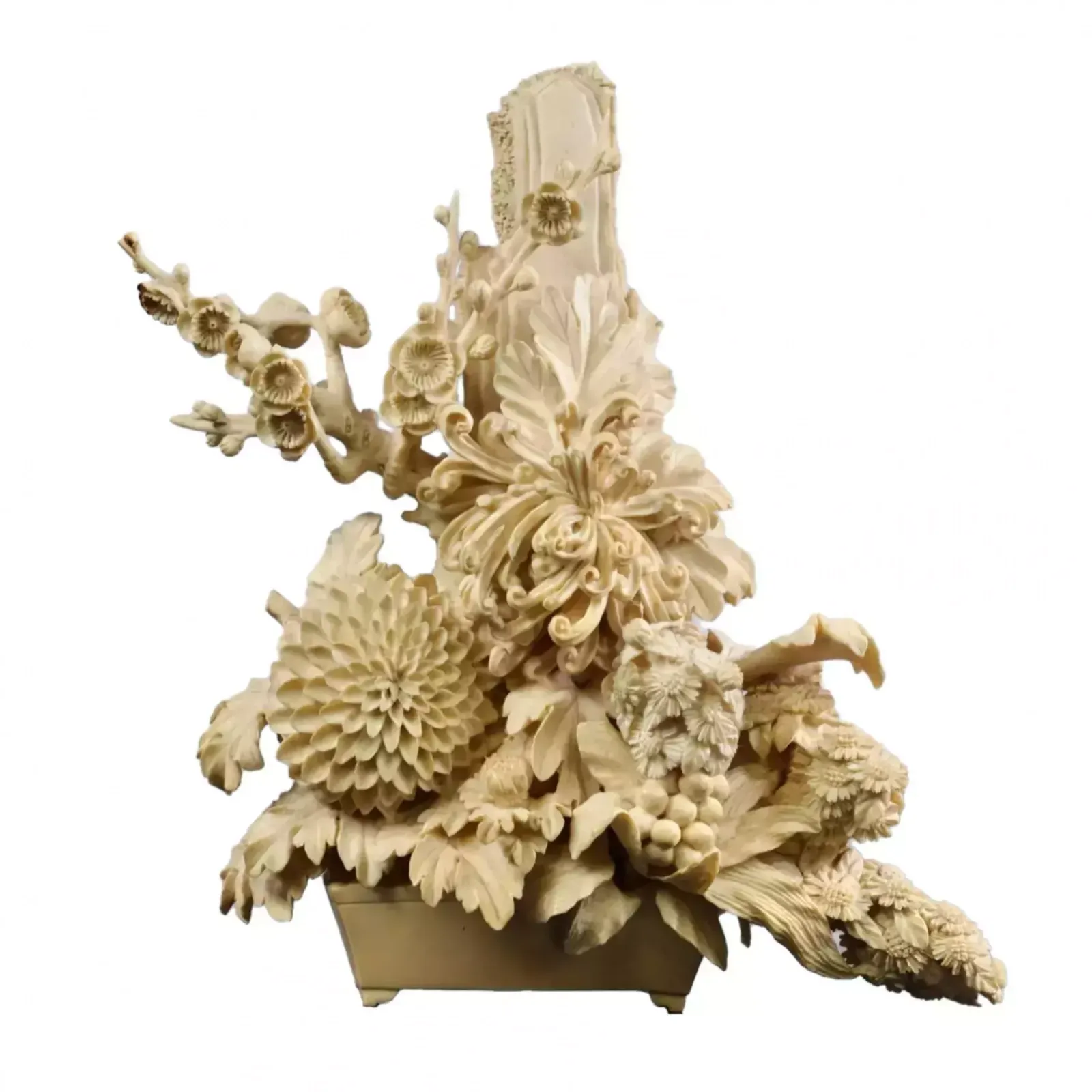 Ikebana "Flowers". Meiji Japan Period Bone Carvings photo for sale