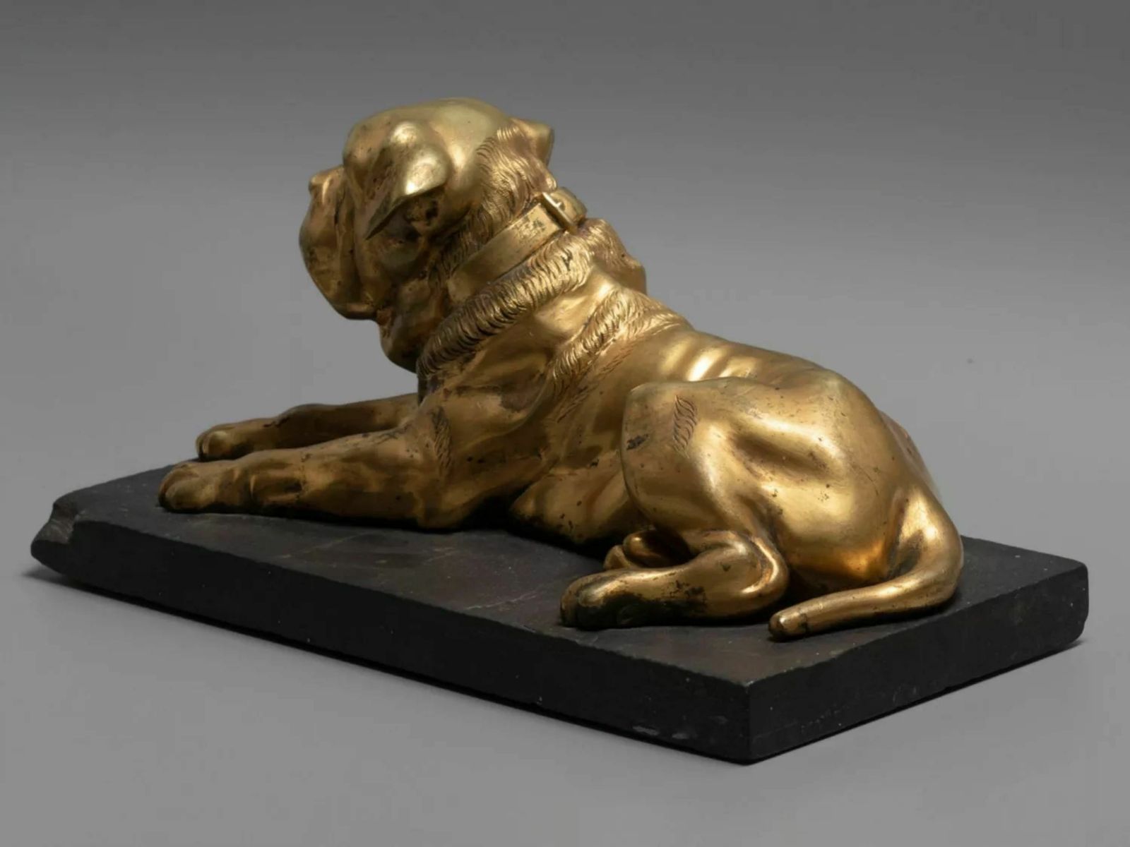 Figure   English Mastiff Dog, Bronze On A Stone Stand 19th Century photo for sale