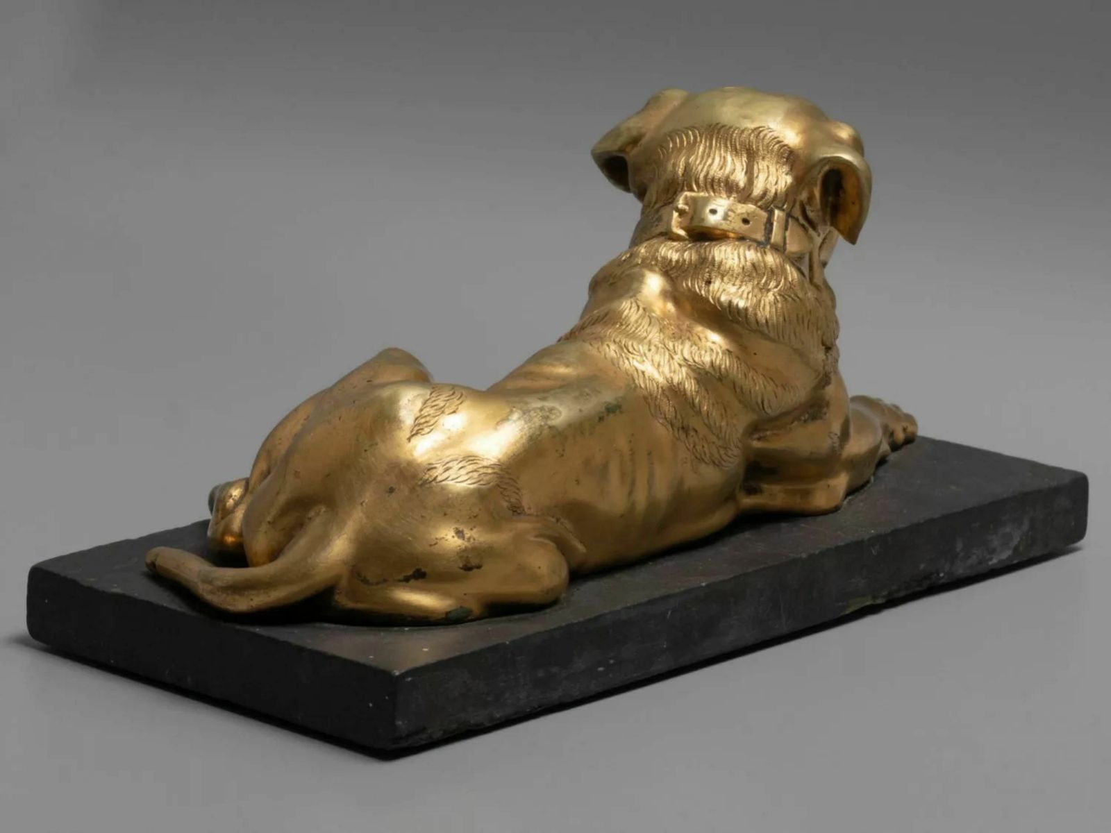 Figure   English Mastiff Dog, Bronze On A Stone Stand 19th Century photo vinterior