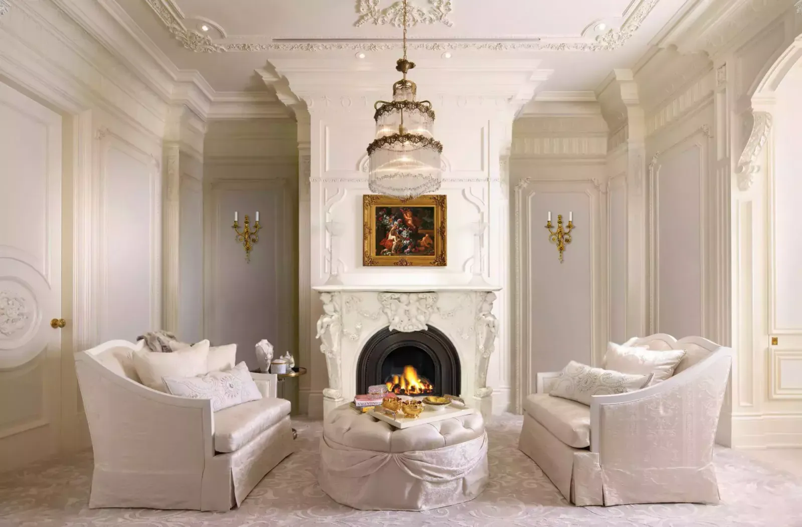 French White Marble Fireplace With Cupids, Louis XV Style. 19th Century photo 42747.0