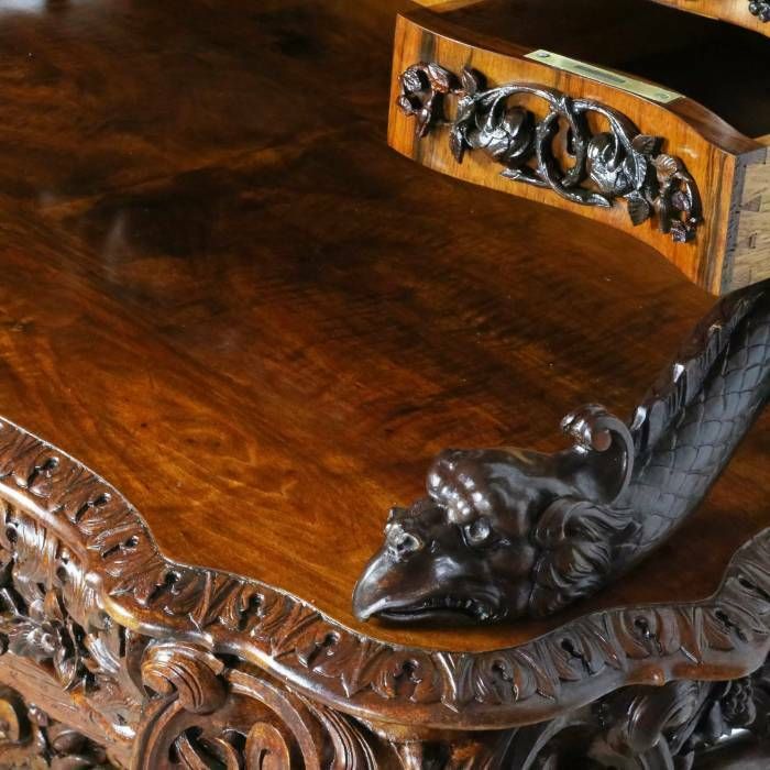 Magnificent Carved Bureau Table In The Baroque Neo Gothic Style. France 19th Century photo Furniture