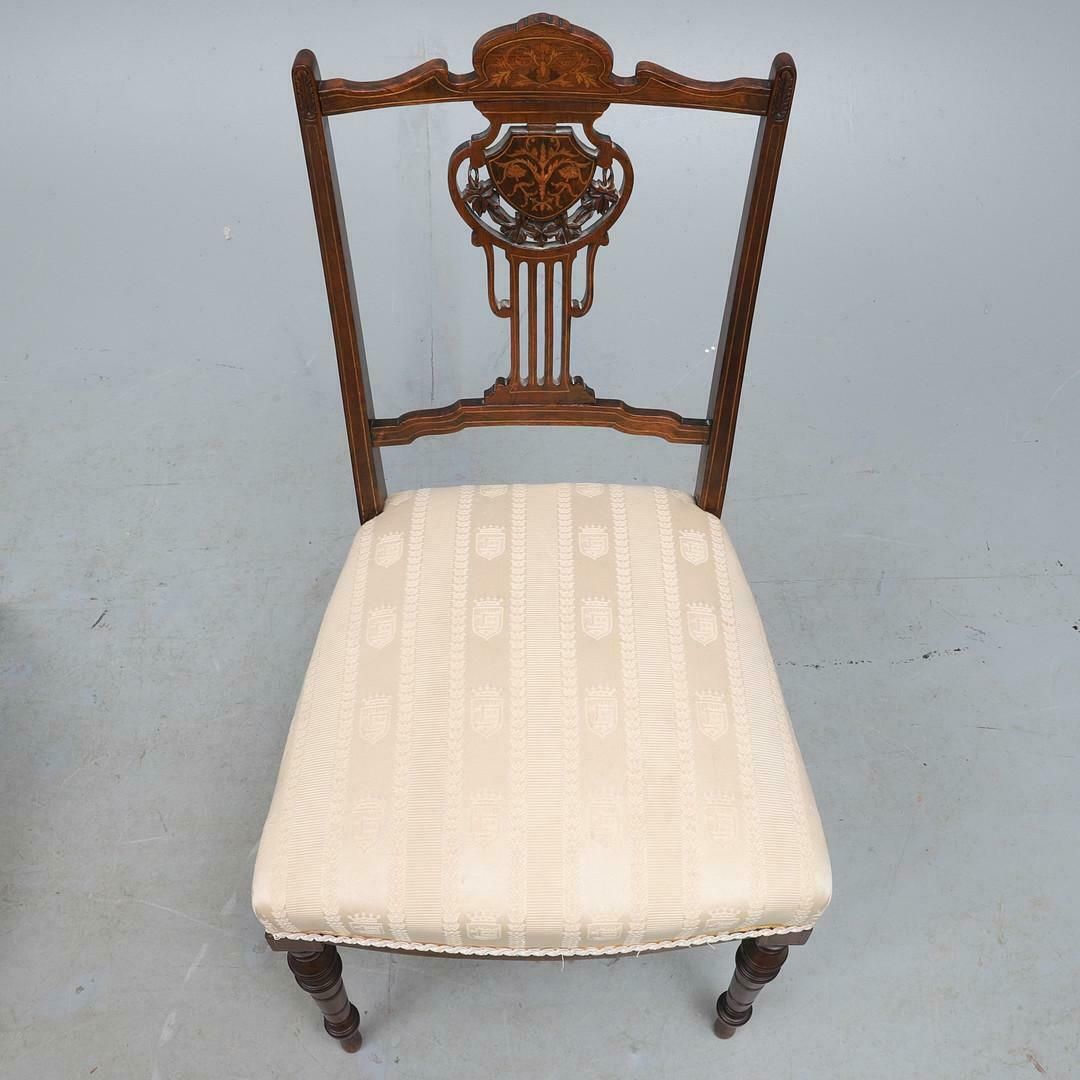 A Pair Of Edwardian Mahganey Boxwood Strung Inlaid Livingroom Chairs Home Decor photo for sale