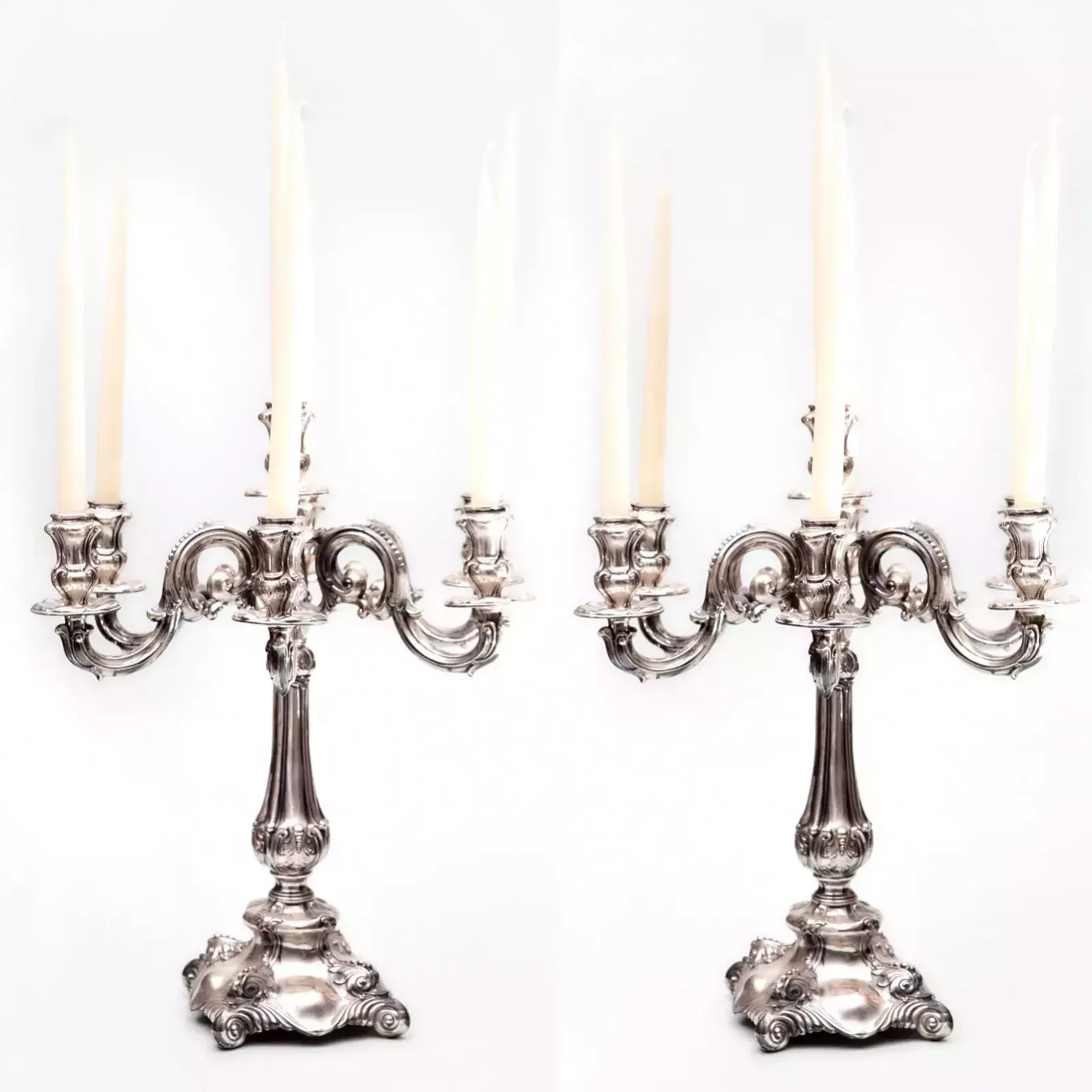 Pair Of Silver Candelabra. Vercelli 1920 Century. photo for sale