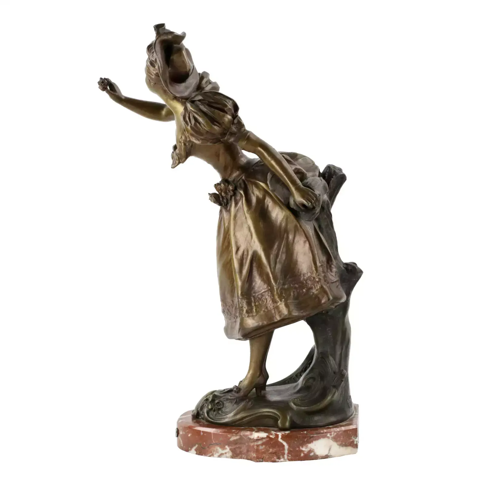French, Bronzed Metal Figure On A Marble Base. Happy Holiday. photo furniture
