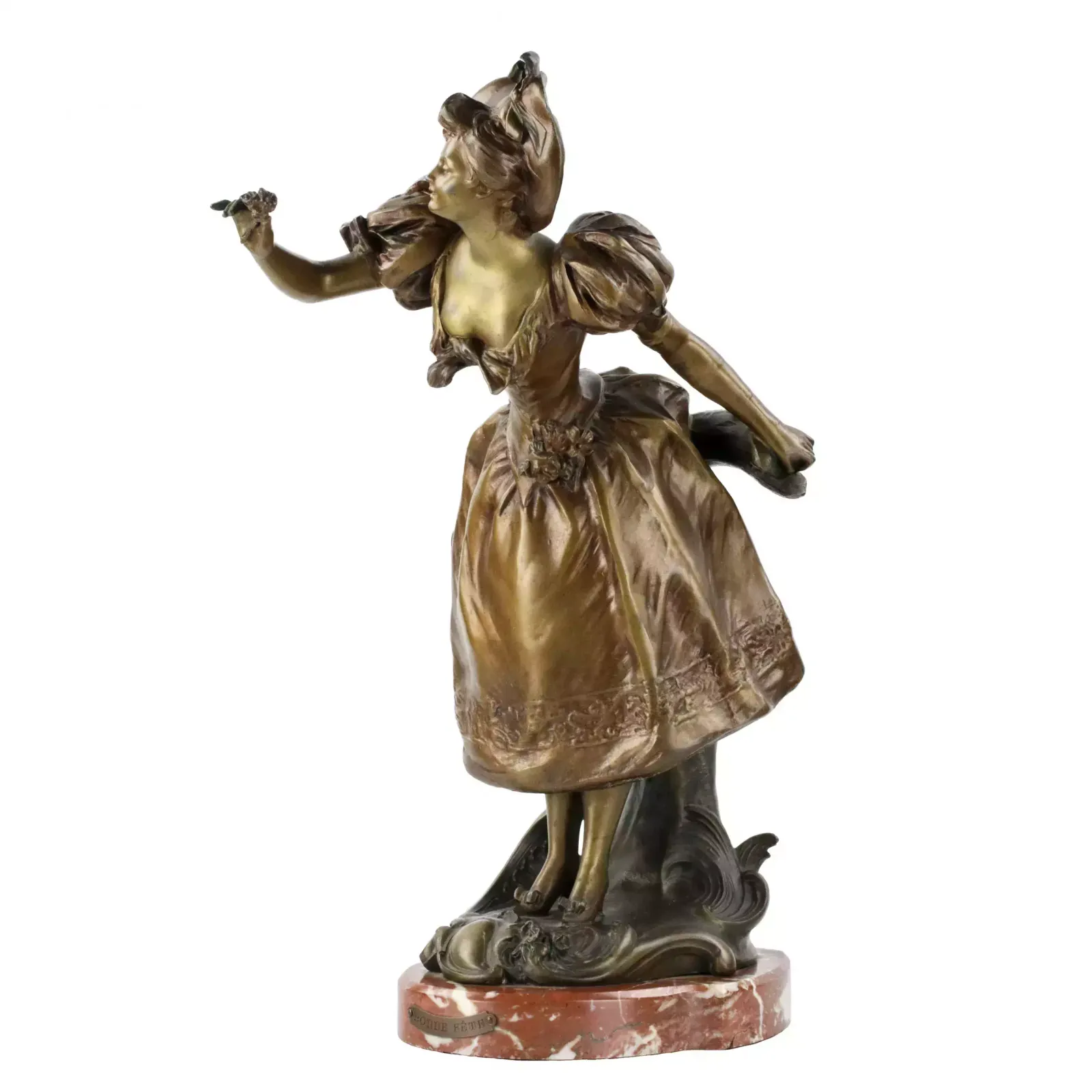 French, Bronzed Metal Figure On A Marble Base. Happy Holiday. photo 850.0