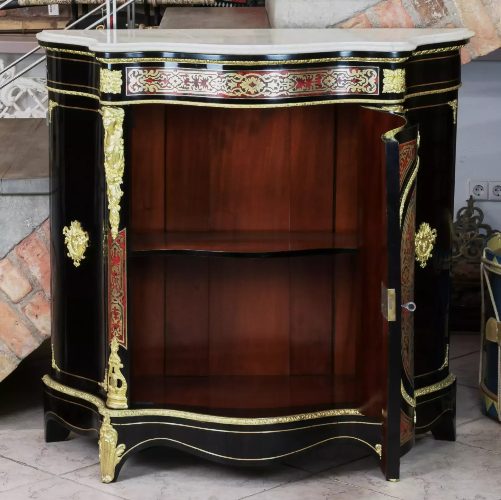 Napoleon III Style Cabinet In Ebonized Wood And Boulle Like Marquetry. photo vinterior