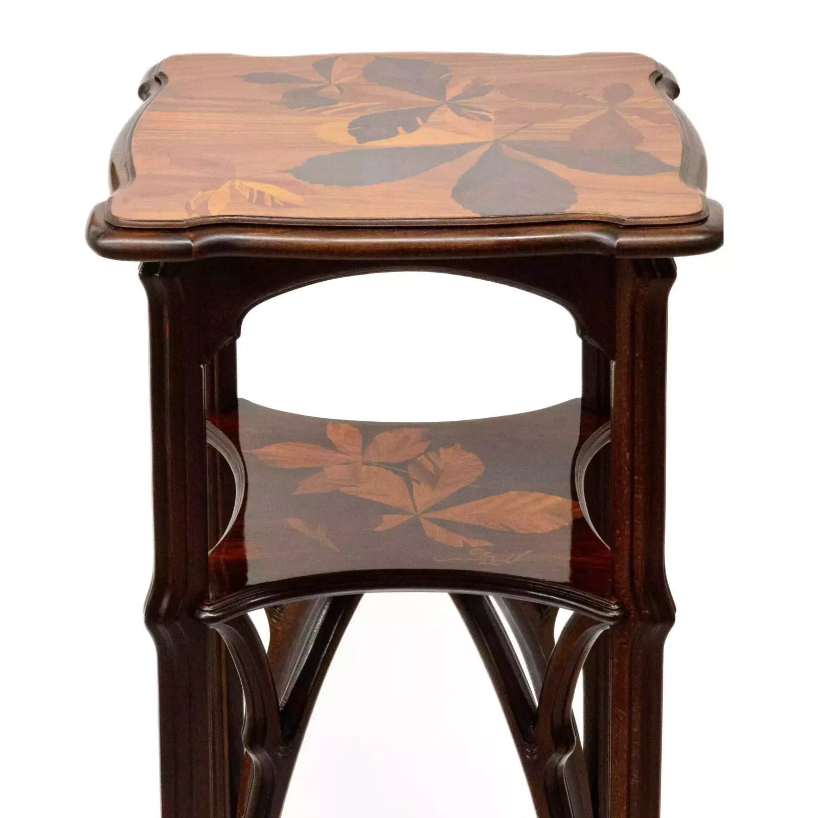Two Tier Pedestal For Flowers Made Of Solid Walnut, Art Nouveau Style. 20th Century. photo for sale