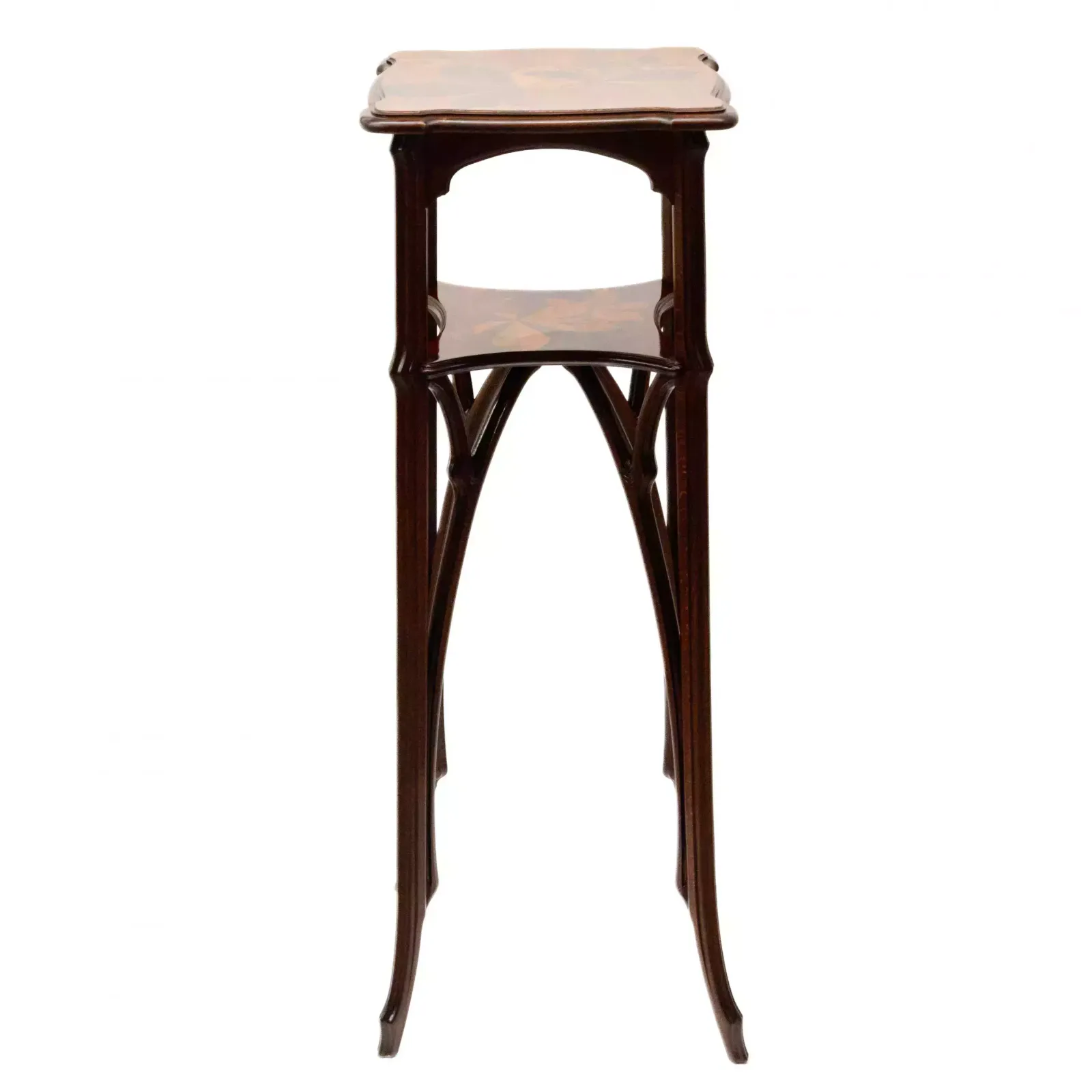 Two Tier Pedestal For Flowers Made Of Solid Walnut, Art Nouveau Style. 20th Century. photo vinterior