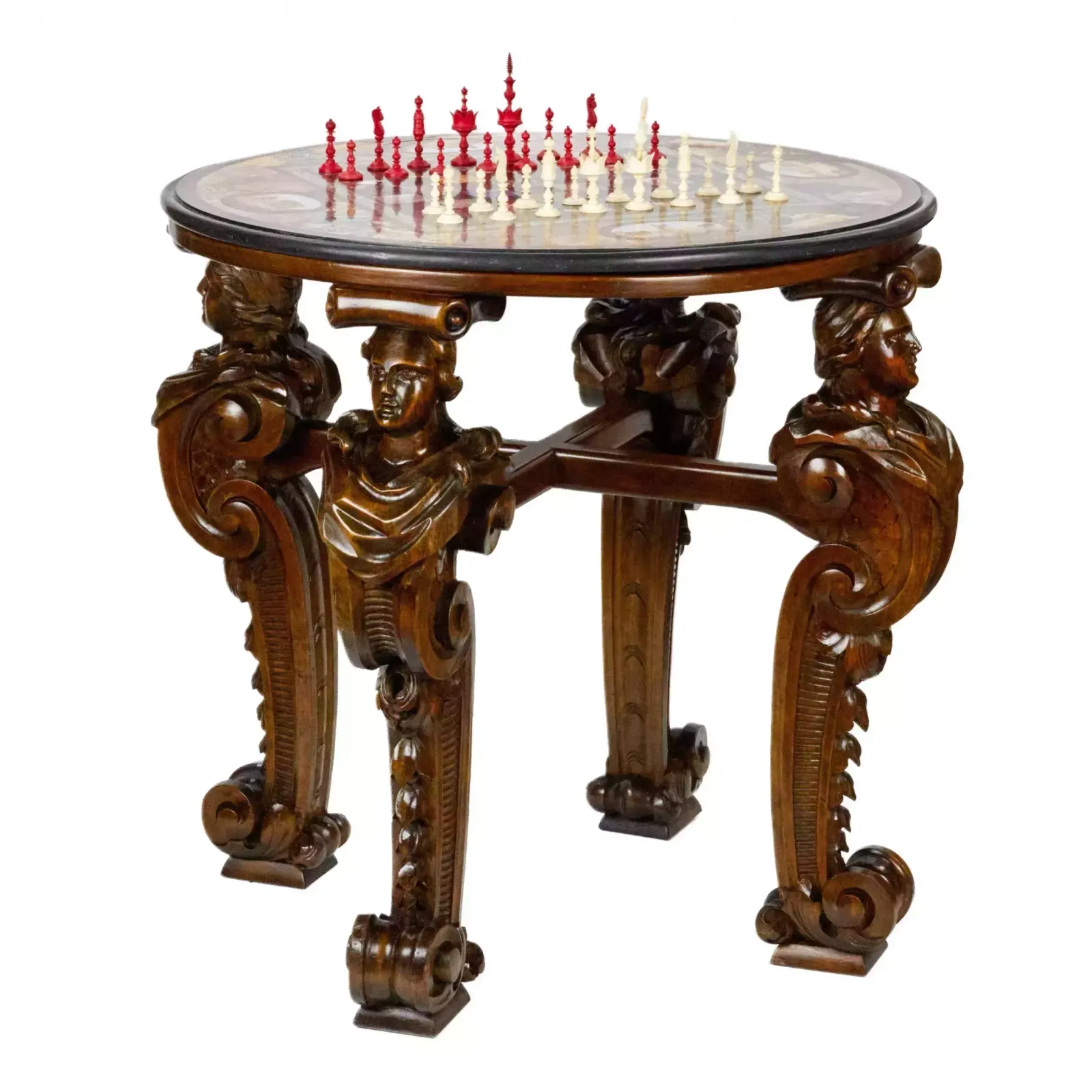 Impressive Chess Table With Precious Roman Mosaics On Carved Legs.