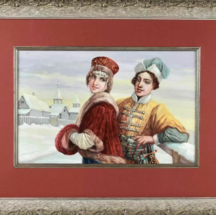 Watercolor Courtship On The Winter Streets Of Russia In The 16th Century photo for sale