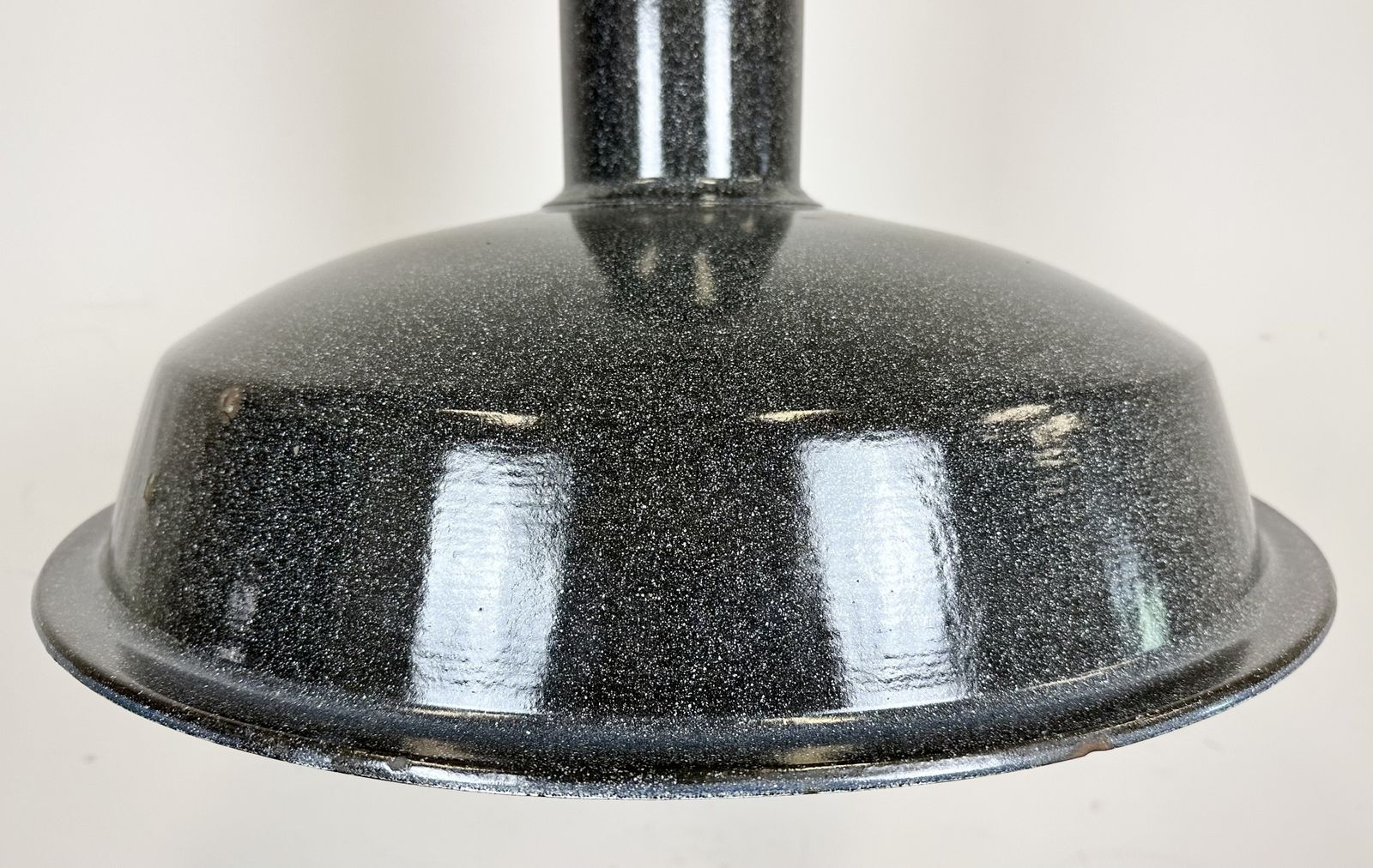 photo for sale Large Industrial Grey Enamel Factory Lamp With Cast Iron Top, 1960s