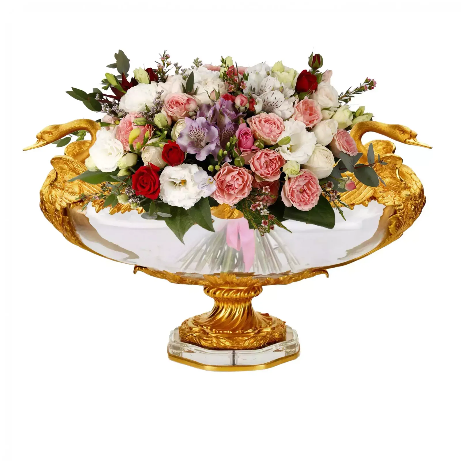 Pair Of Oval Vases In Cast Glass And Gilt Bronze, With Swan Motif. France 20th Century. photo furniture