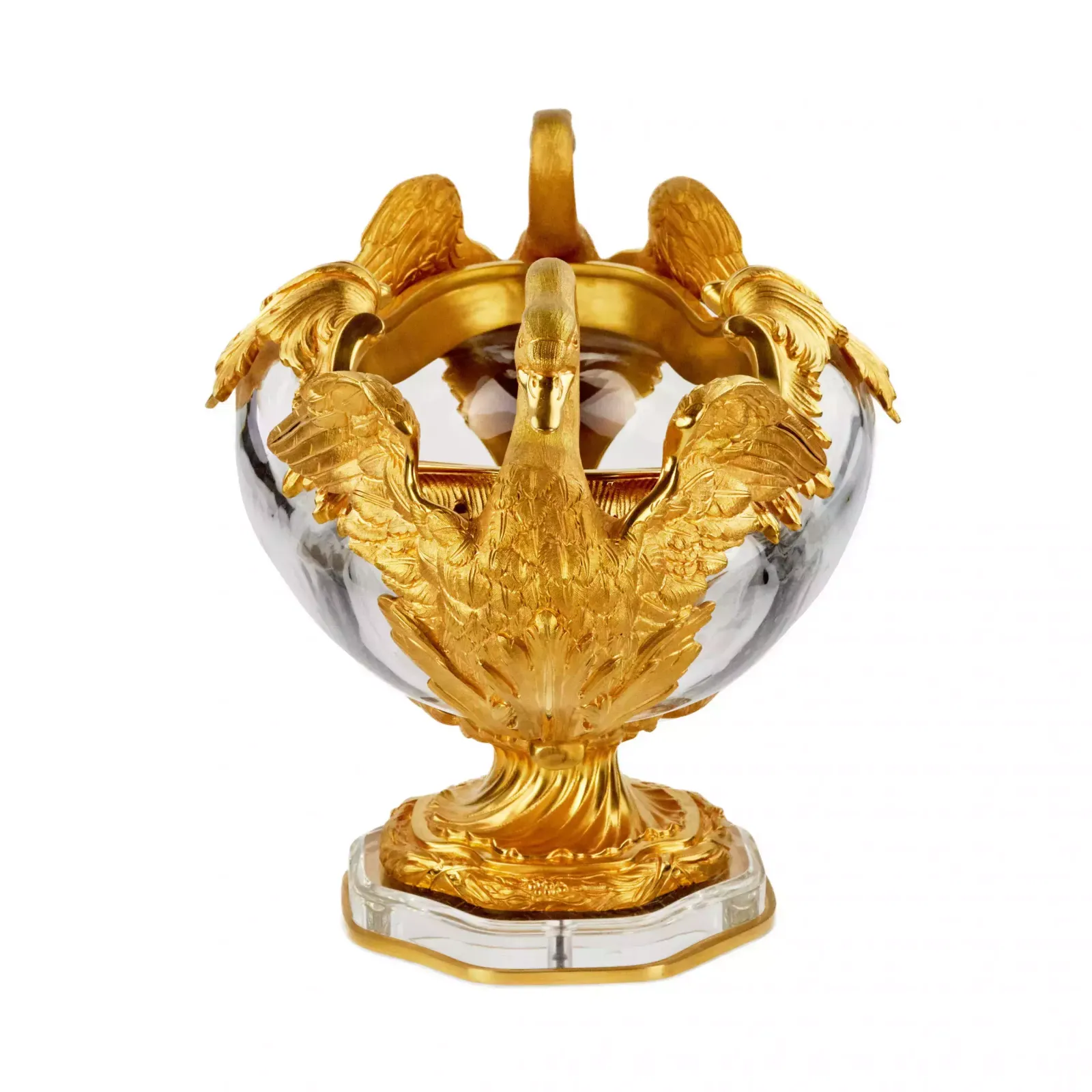 Pair Of Oval Vases In Cast Glass And Gilt Bronze, With Swan Motif. France 20th Century. photo 12396.0