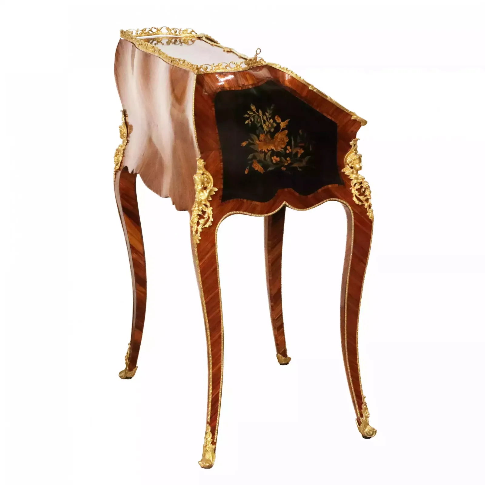 Coquettish Ladies` Bureau In Wood And Gilded Bronze, Louis XV Style. photo furniture