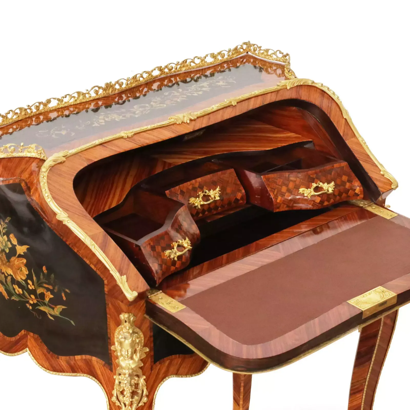 Coquettish Ladies` Bureau In Wood And Gilded Bronze, Louis XV Style. photo 2565.0