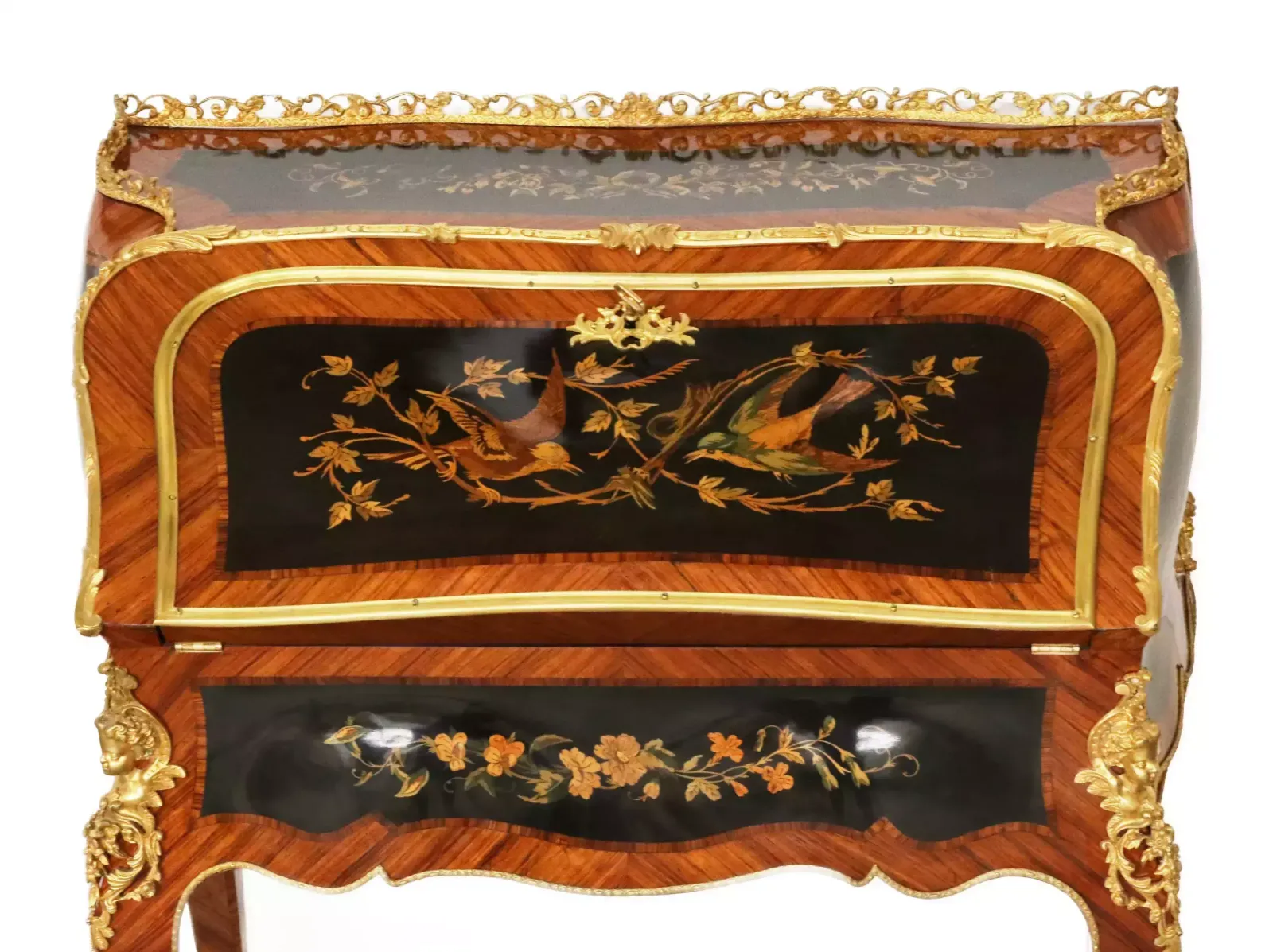 Coquettish Ladies` Bureau In Wood And Gilded Bronze, Louis XV Style. photo vinterior