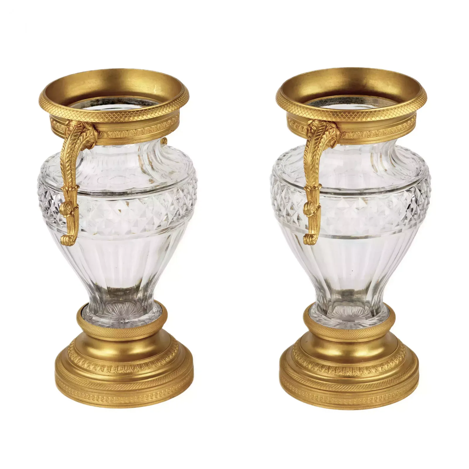 Pair Of Crystal Vases With Gilt Bronze. End Of The 19th Century.