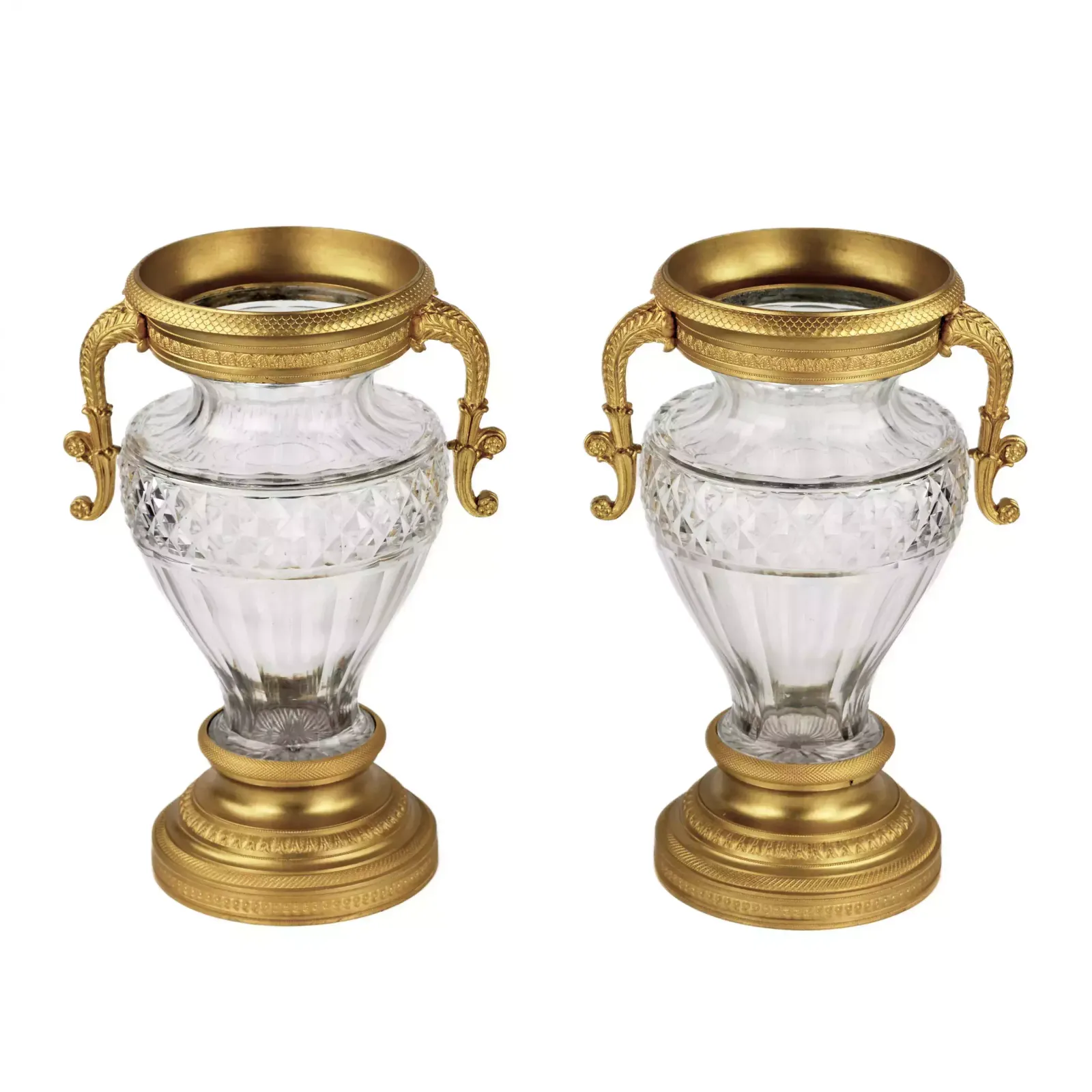 Pair Of Crystal Vases With Gilt Bronze. End Of The 19th Century. photo 1026.0