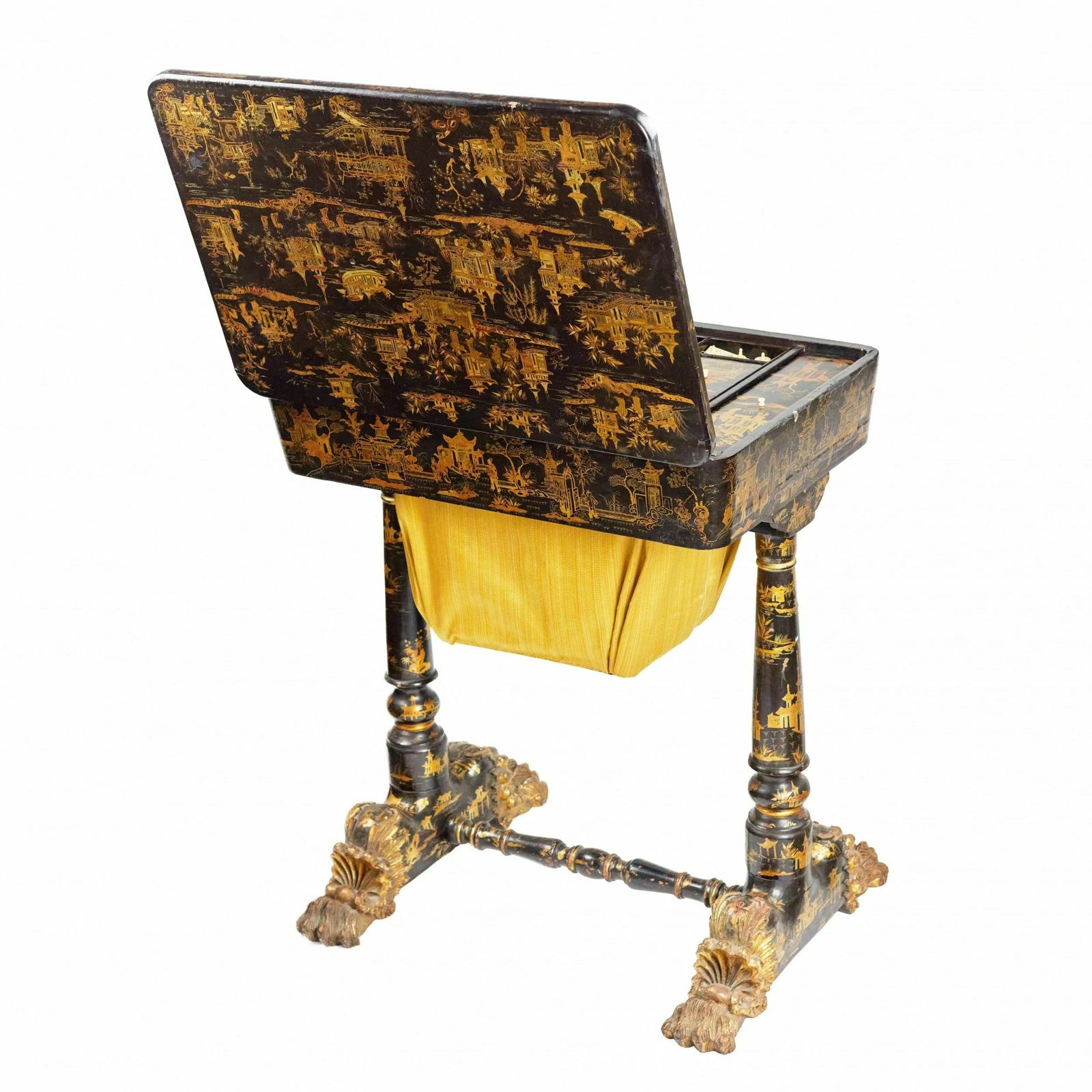 Handicraft Table Made Of Black And Gold Beijing Lacquer. 19th Century photo vintage