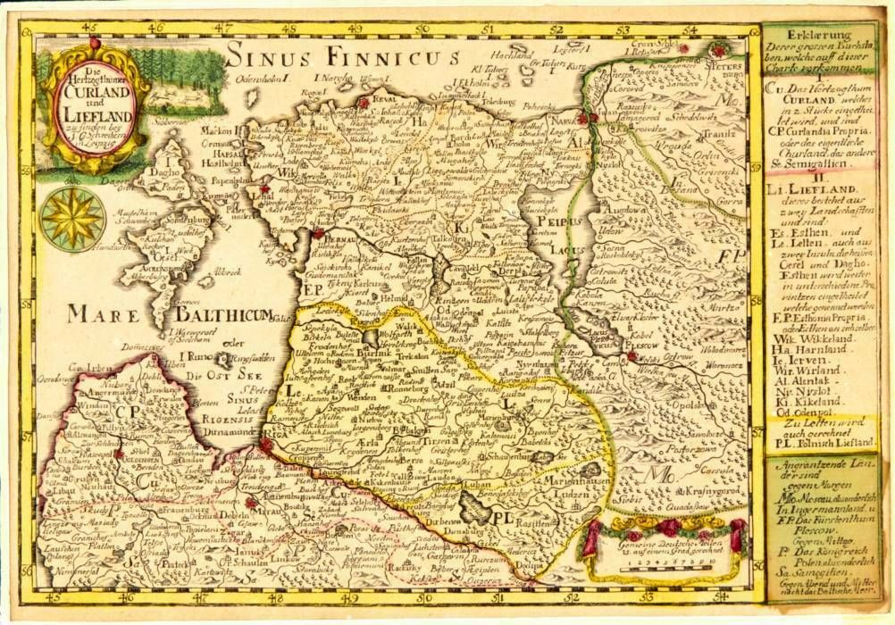 G. Schreiber. Map Of Courland And Livonia, 1730s. photo furniture