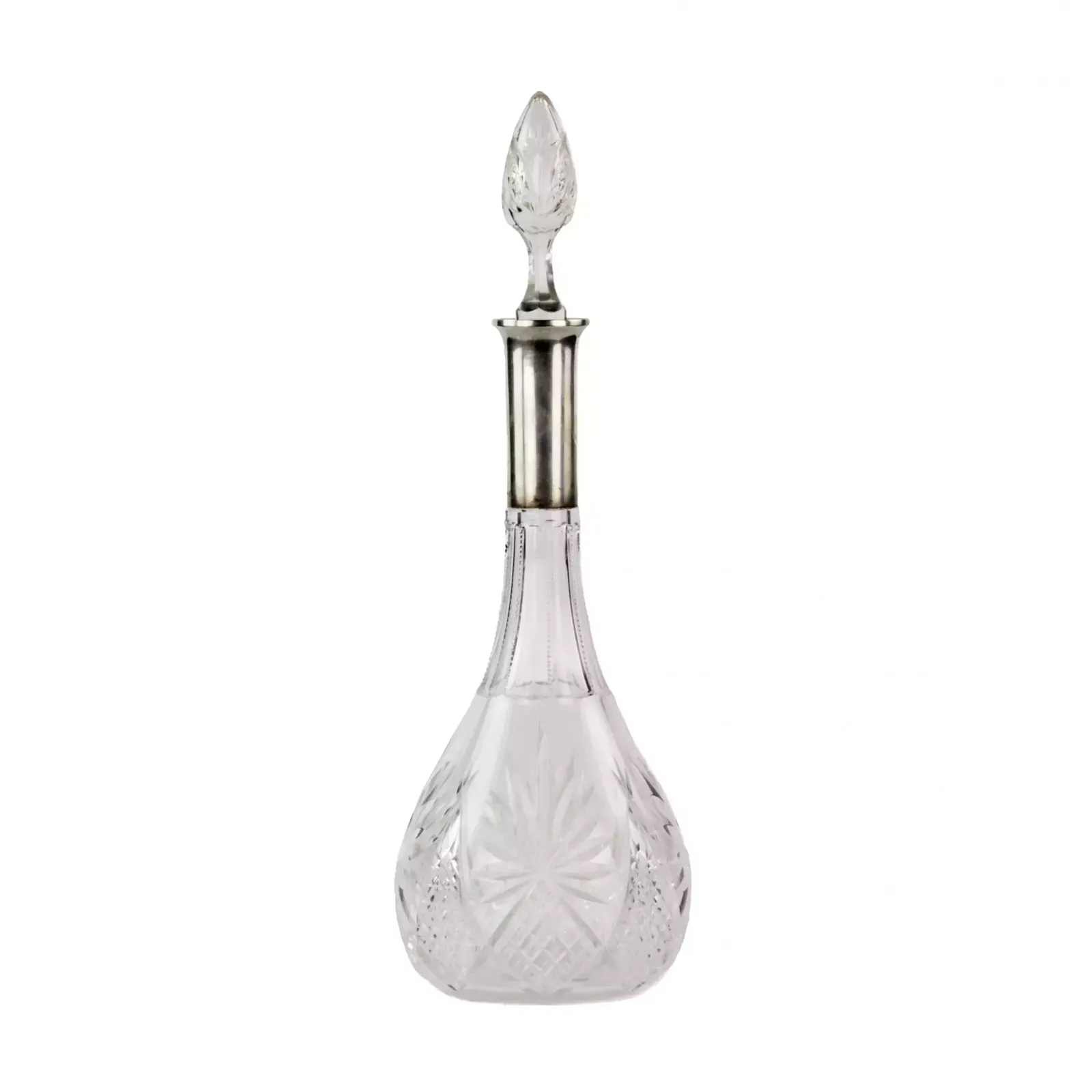 Crystal Decanter With A Silver Neck.
