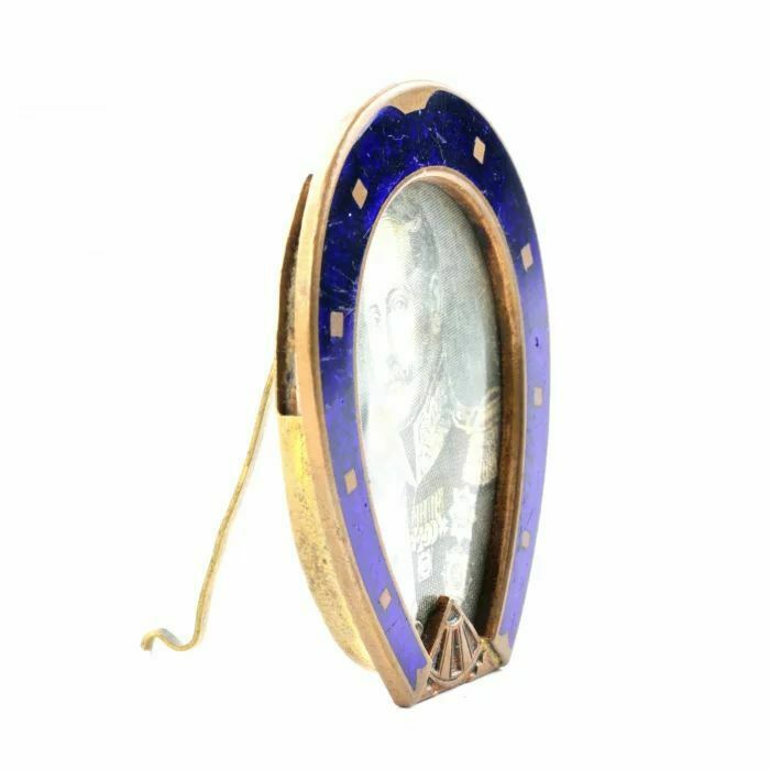 Photo Frame In The Shape Of A Horseshoe, With Blue Enamel From The Late 19th Century photo furniture