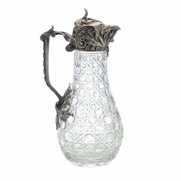 Russian, Crystal Wine Jug, In Silver, By Bolin. Karl Linke. Moscow. Early 20th Century photo furniture