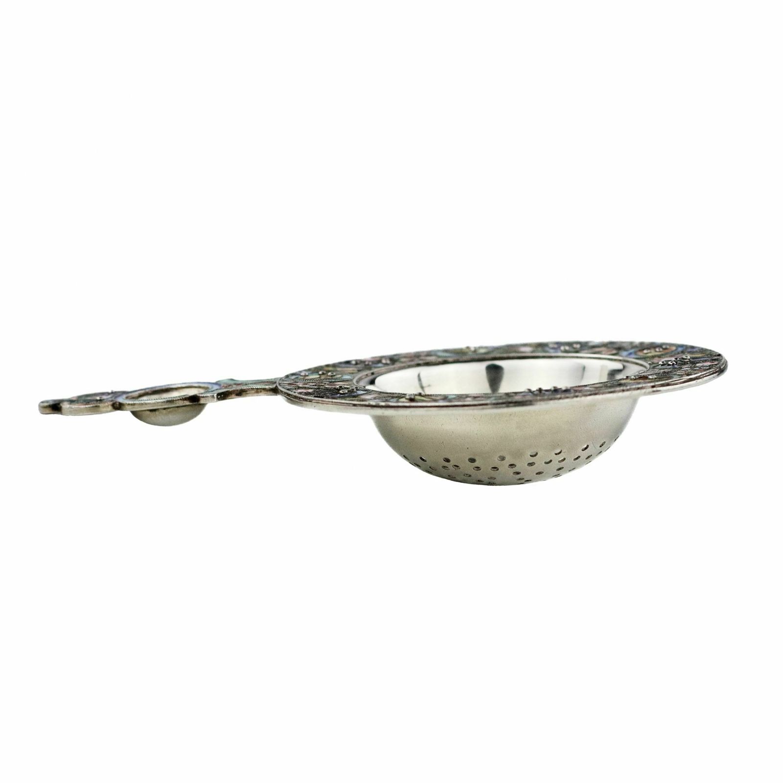 Russian Silver Tea Strainer, With Enamel Decor, In The Spirit Of Russian Art Nouveau photo for sale