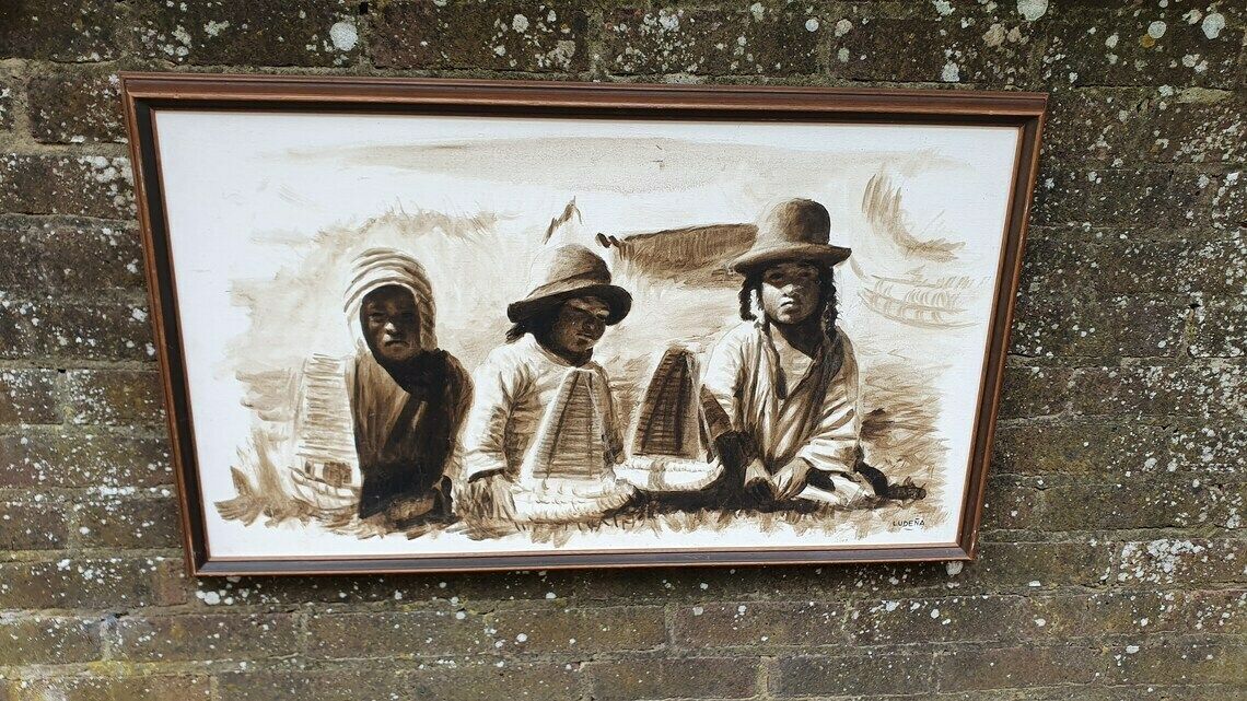 Magnificent Original Artwork By Ludena   Peruvian South American Children's Portrait. Acrylic Or Watercolour