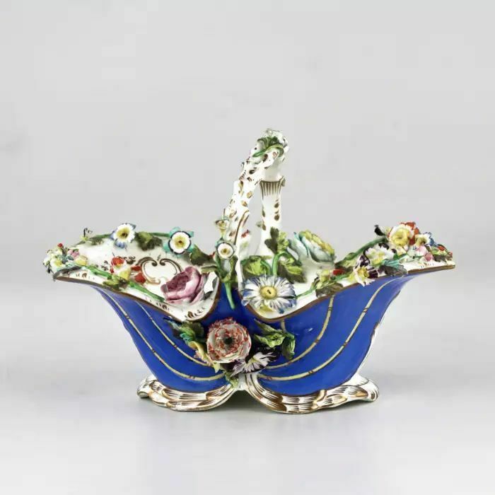 Porcelain Vase Basket With Molded Flowers photo furniture