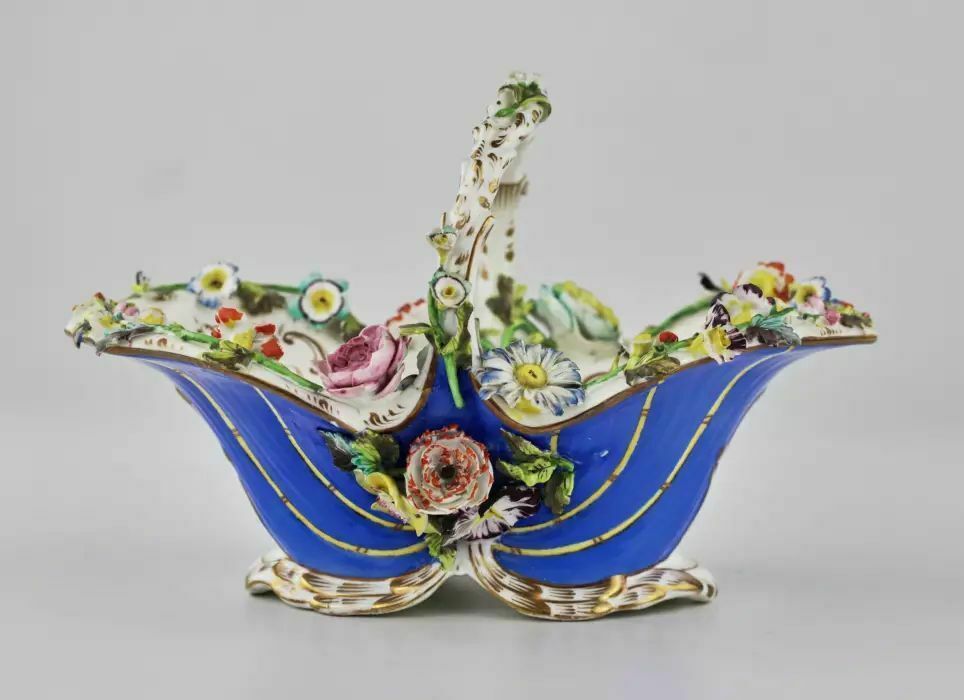 Porcelain Vase Basket With Molded Flowers photo for sale