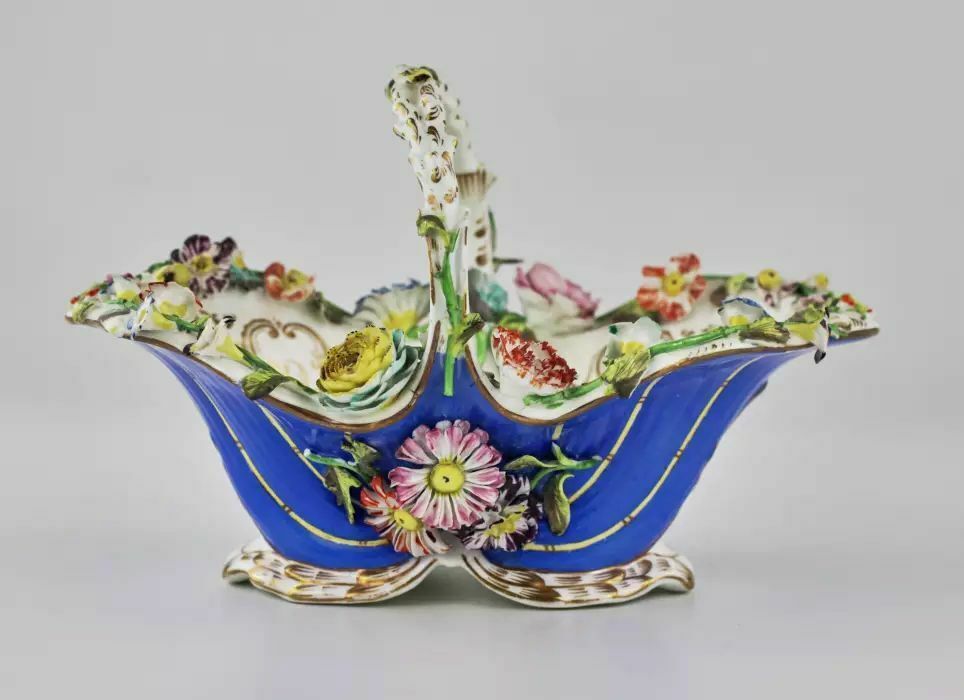 Porcelain Vase Basket With Molded Flowers photo Home Decor